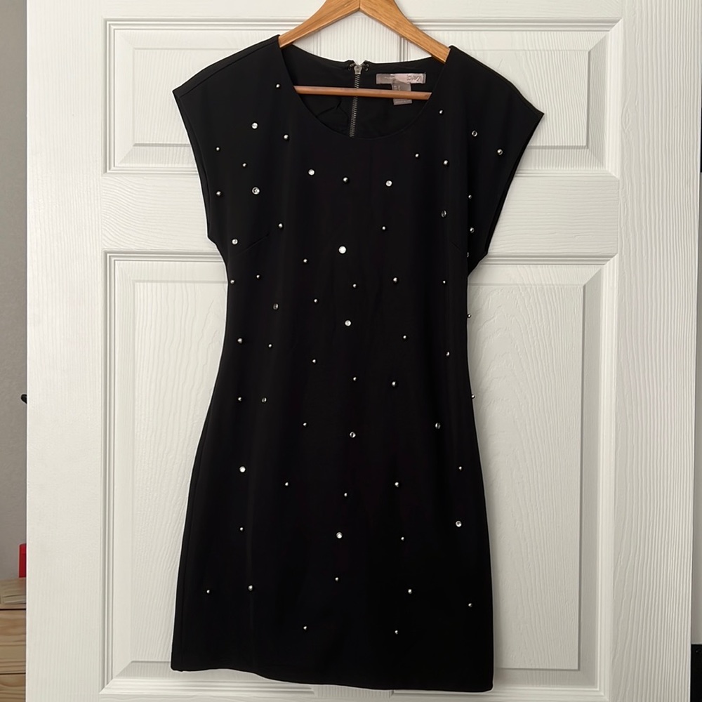 Black shift dress with rhinestones